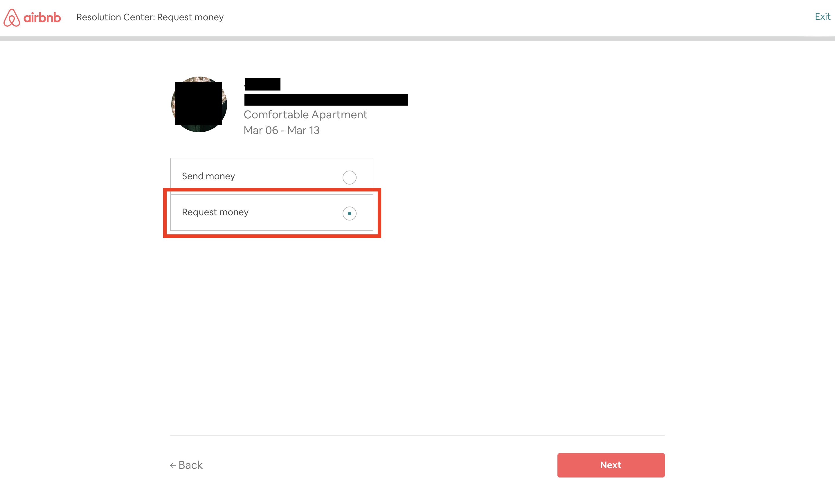 Example of Airbnb security deposit - how to request a payment through the Resolution Center