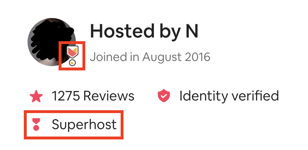 An Airbnb profile with the airbnb superhost badge