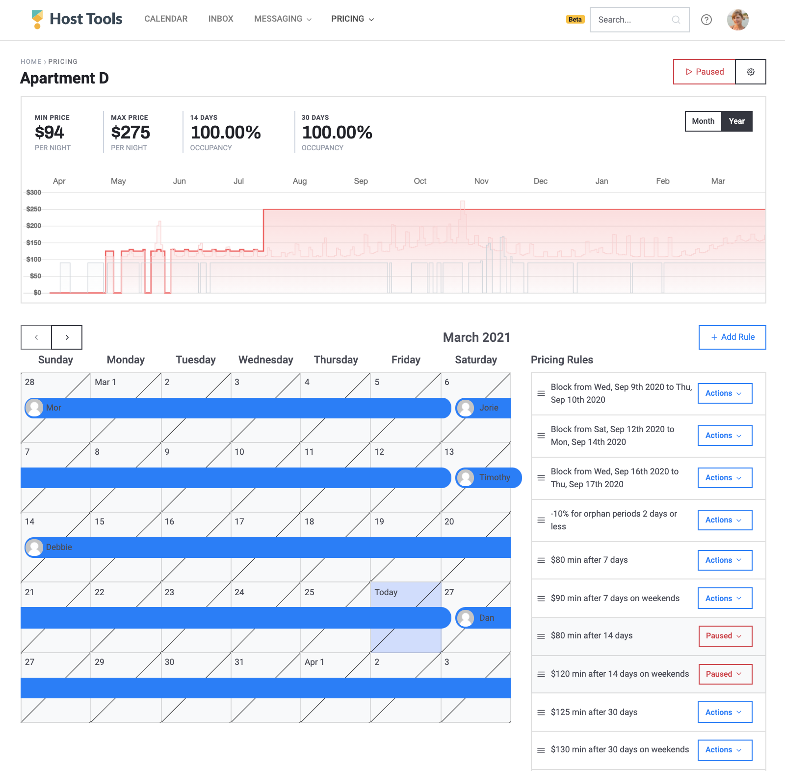 Host Tools pricing calendar