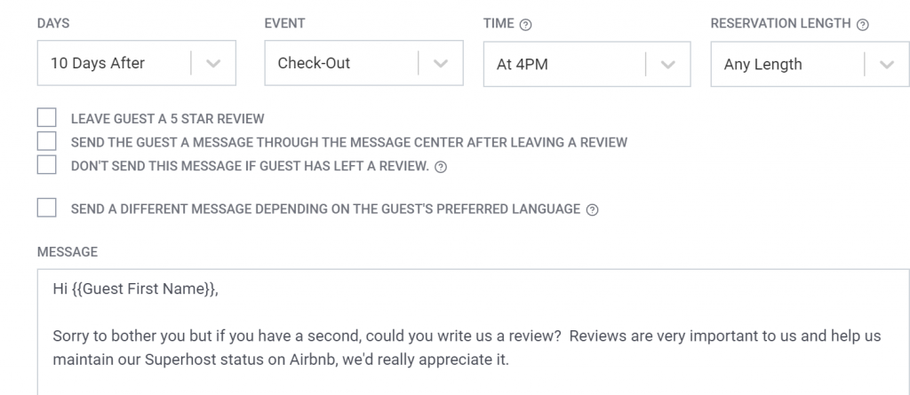 Example of how to get automated reviews messages to guests Host Tools