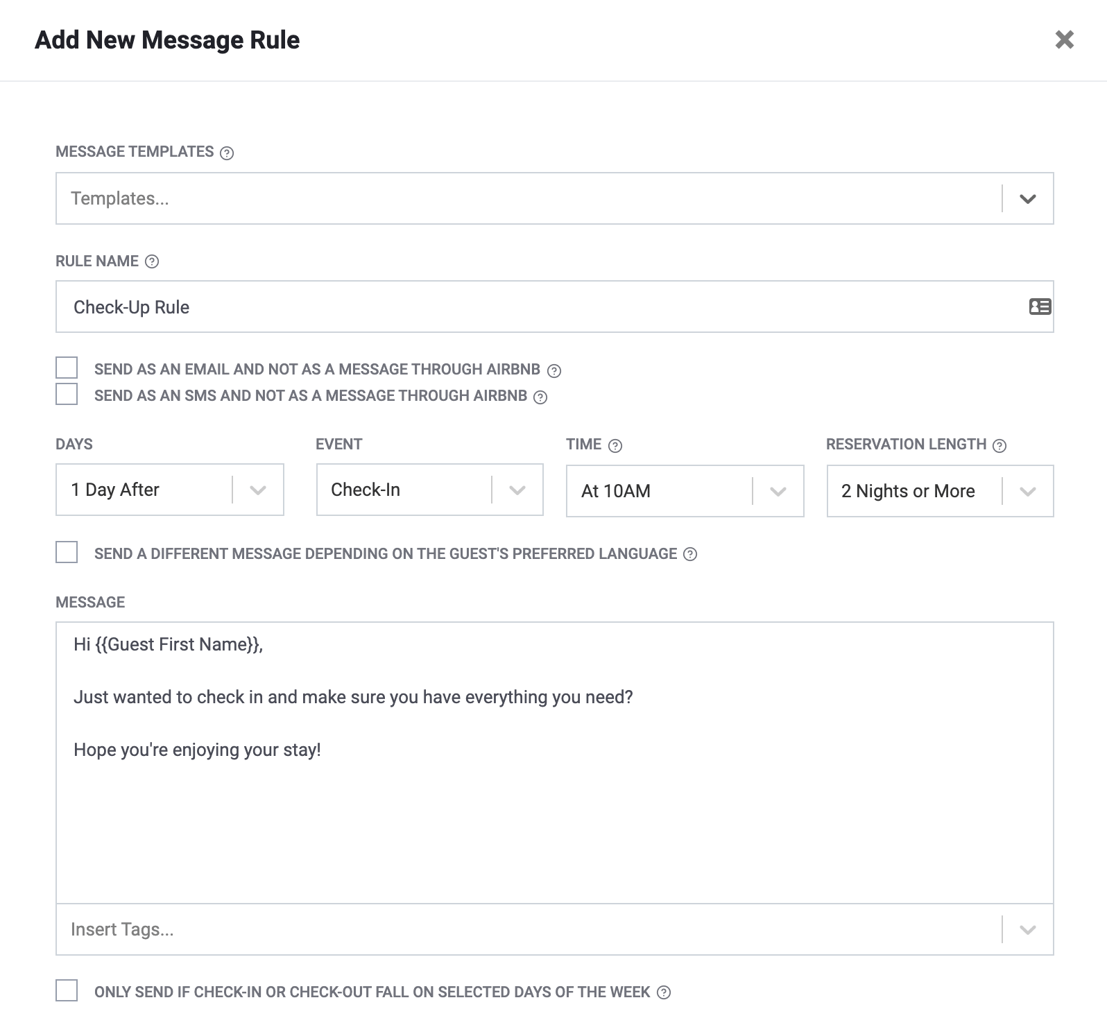 Adding a new message rule in Host Tools