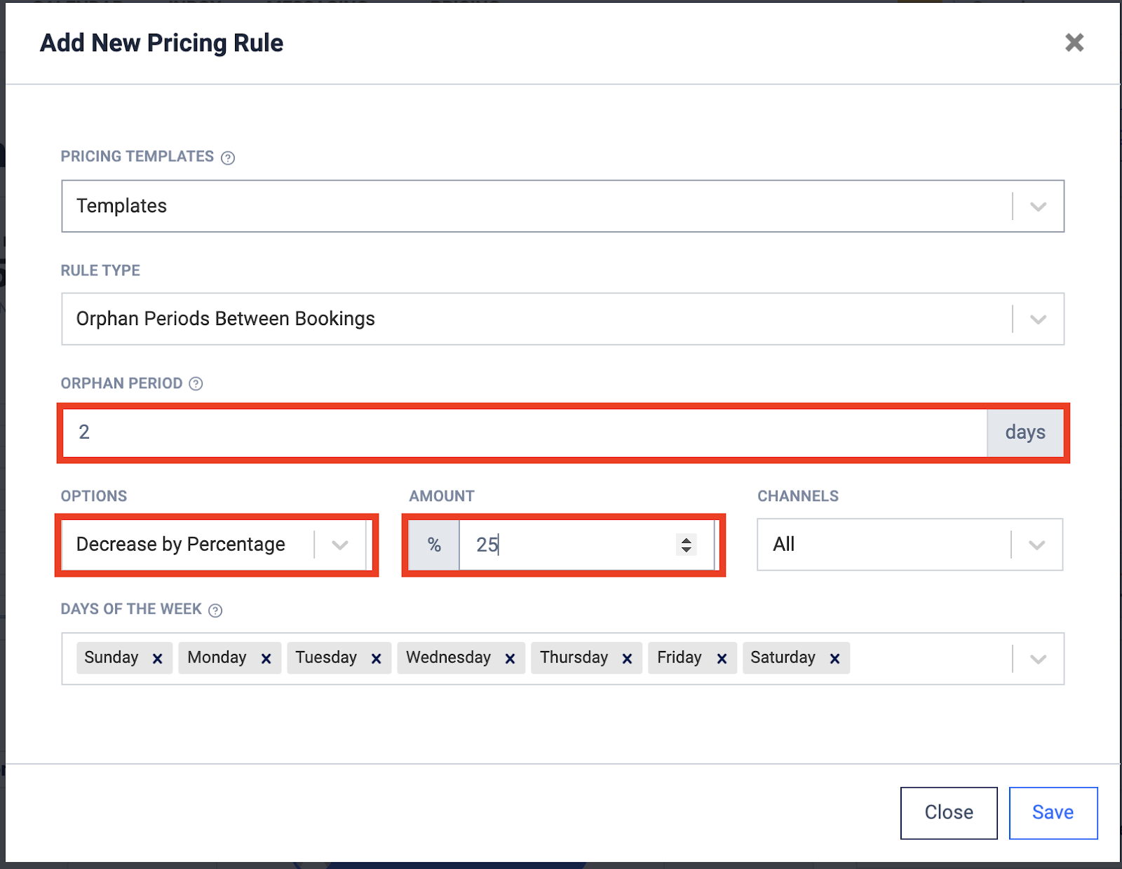  Setting up pricing rules around orphan periods