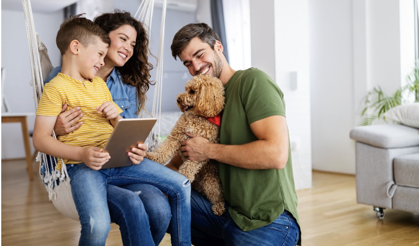 Family with dog in short-term rental