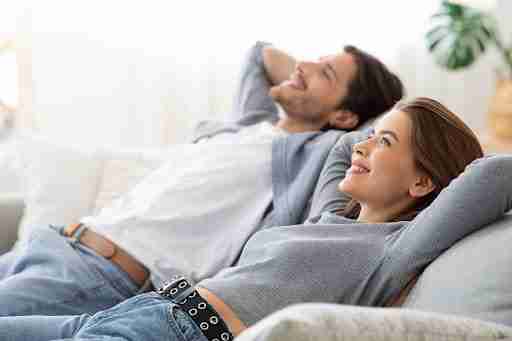  Couple relaxing at rental home