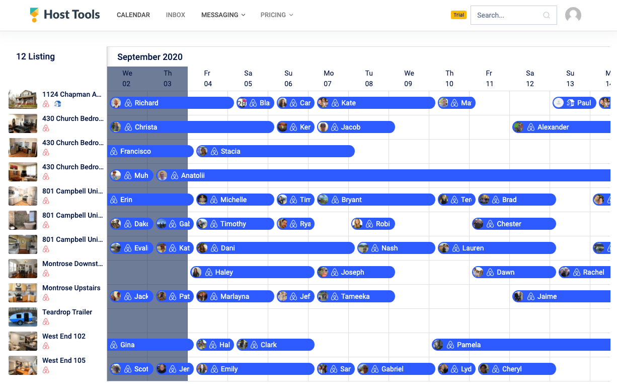 Example of Host Tools unified inbox for short term rental hosts listing