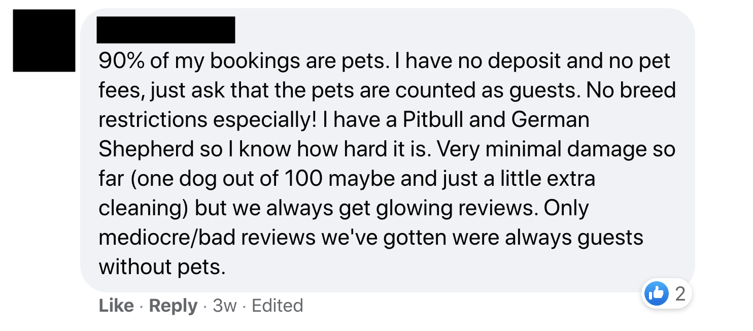 user explains how pet-friendly vacation rentals can increase bookings