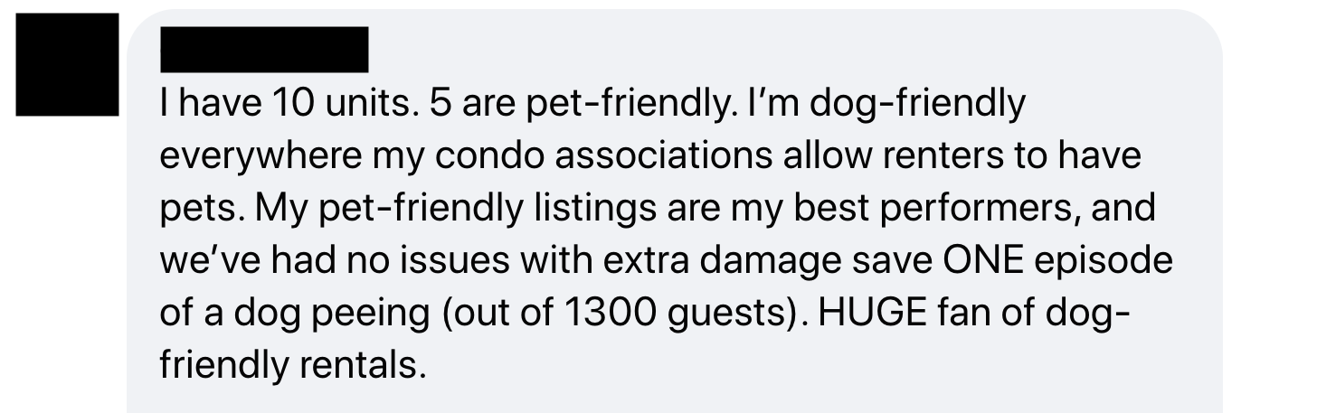 user explains how pet-friendly vacation rentals can increase bookings