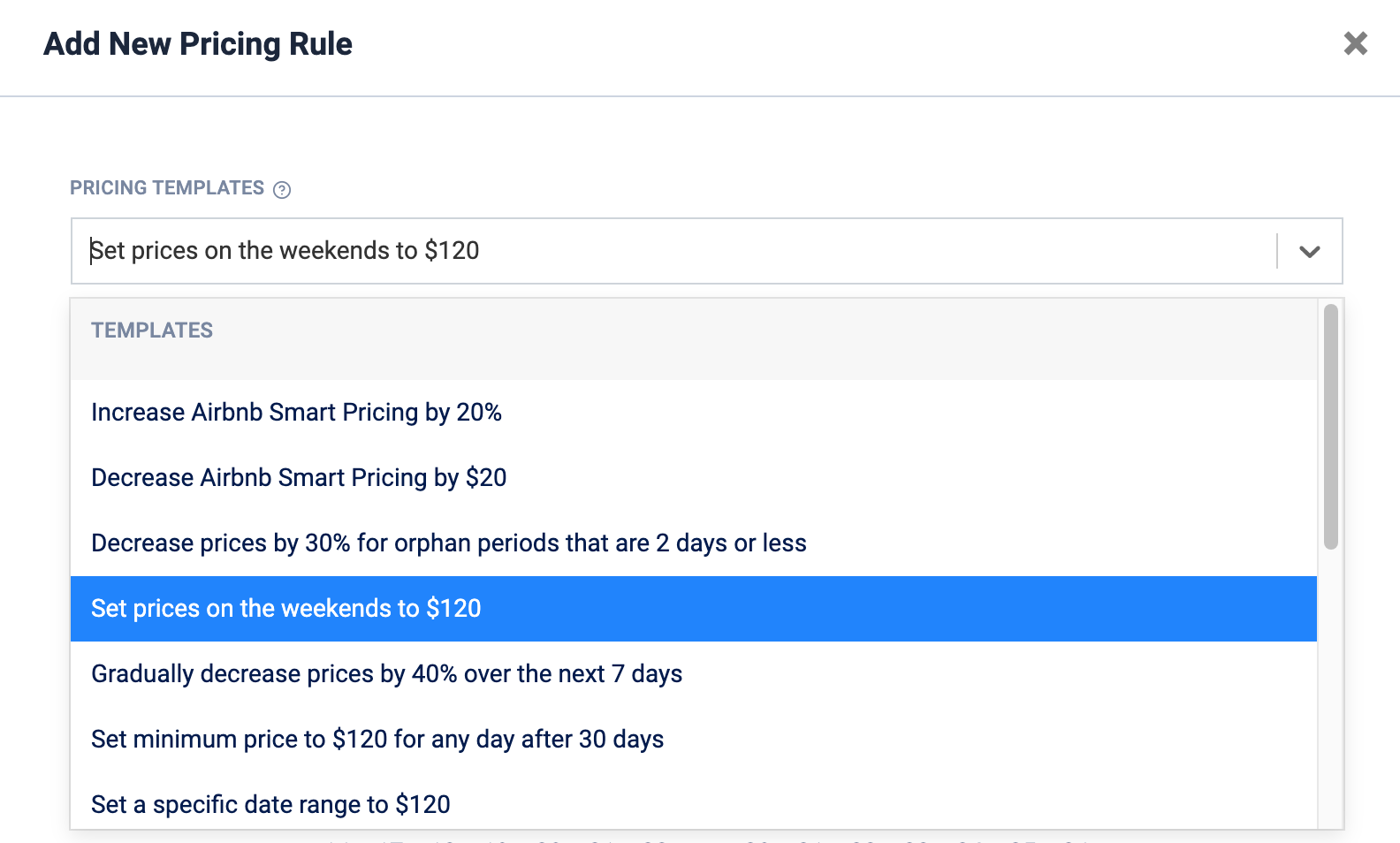 Choose a rule from the template or select a rule from a different listing